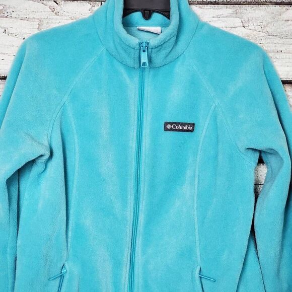 Columbia Full Zip Turquoise Fleece Jacket Women’s Small Pockets Outdoor Warm - Picture 2 of 7